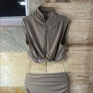 Stylish Taupe Sleeveless Top and Skirt Set